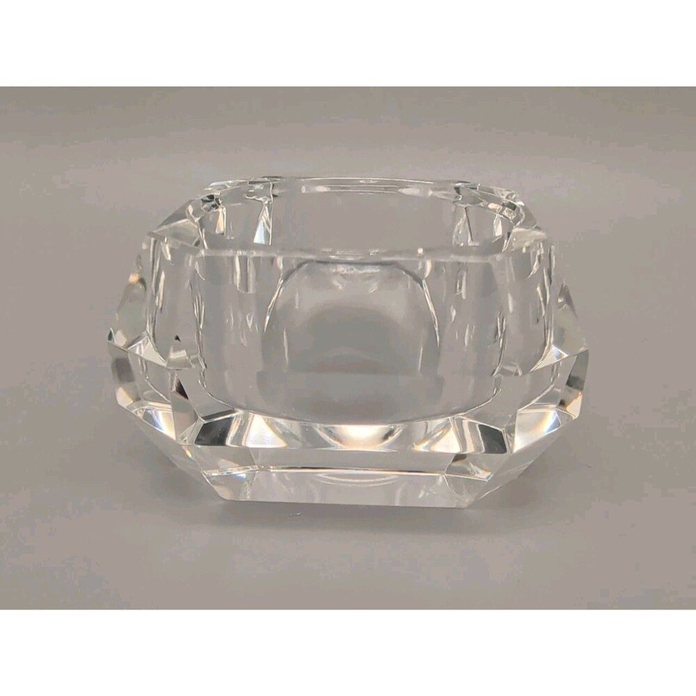 Heavy Faceted Clear Crystal Candle Holder Octagon Geometric Votive Tea Light